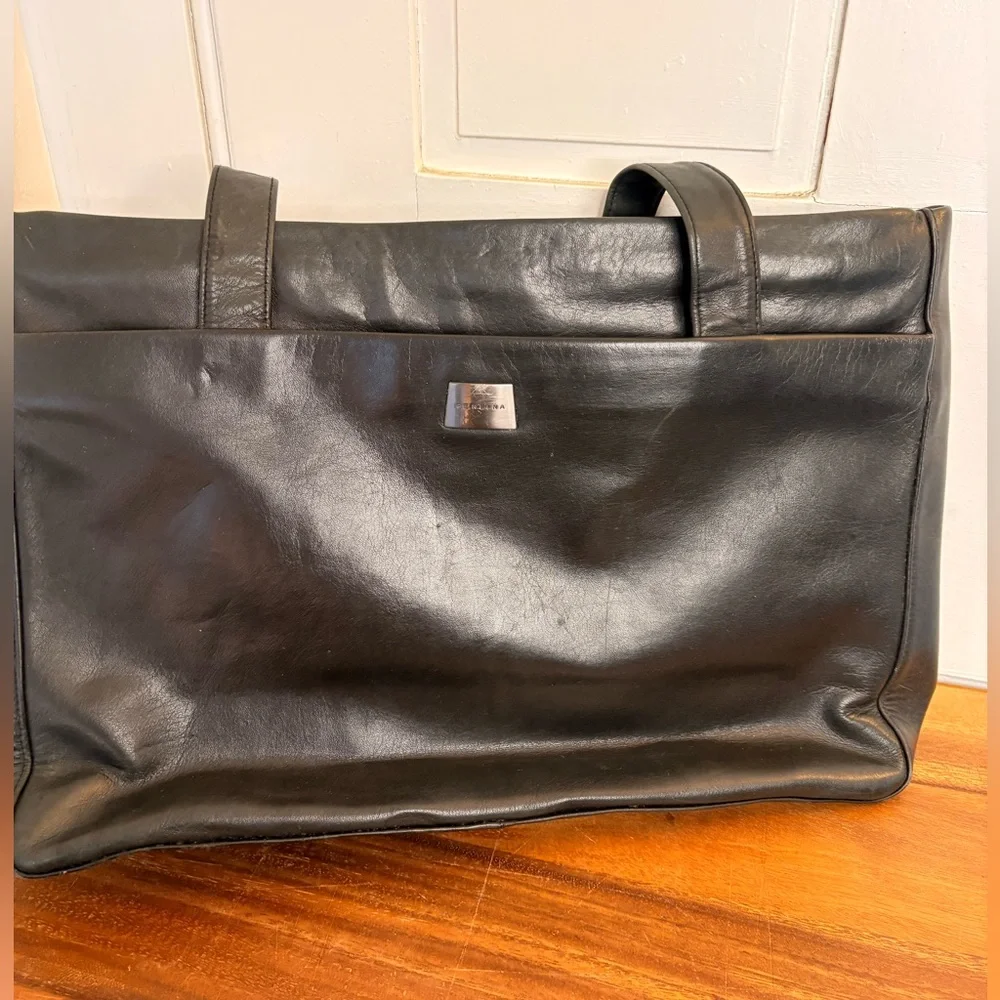 Perlina Black Leather Tote Bag